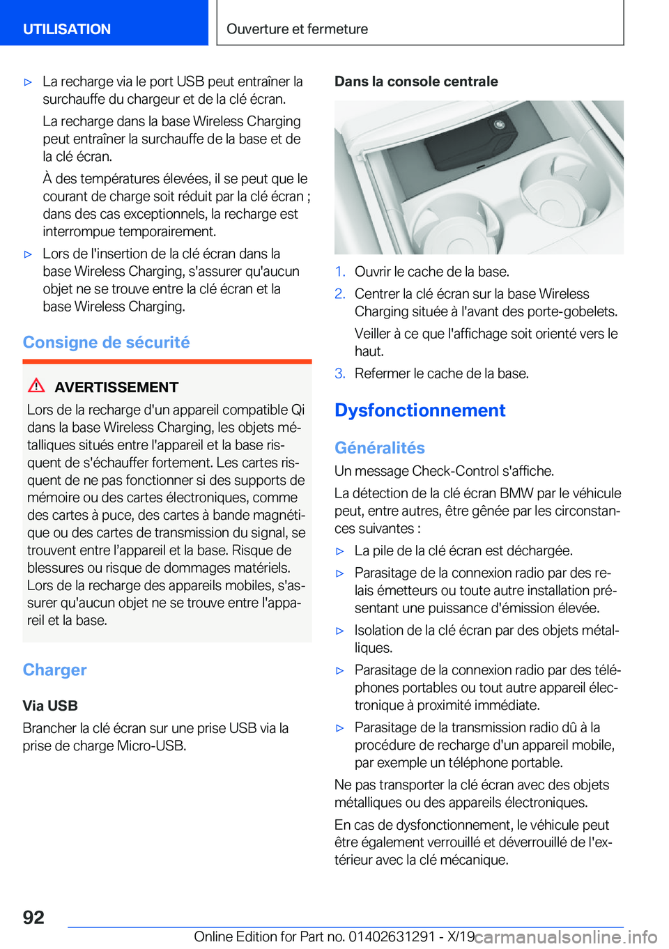 BMW M8 2020  Notices Demploi (in French) 'x�L�a��r�e�c�h�a�r�g�e��v�i�a��l�e��p�o�r�t��U�S�B��p�e�u�t��e�n�t�r�a�