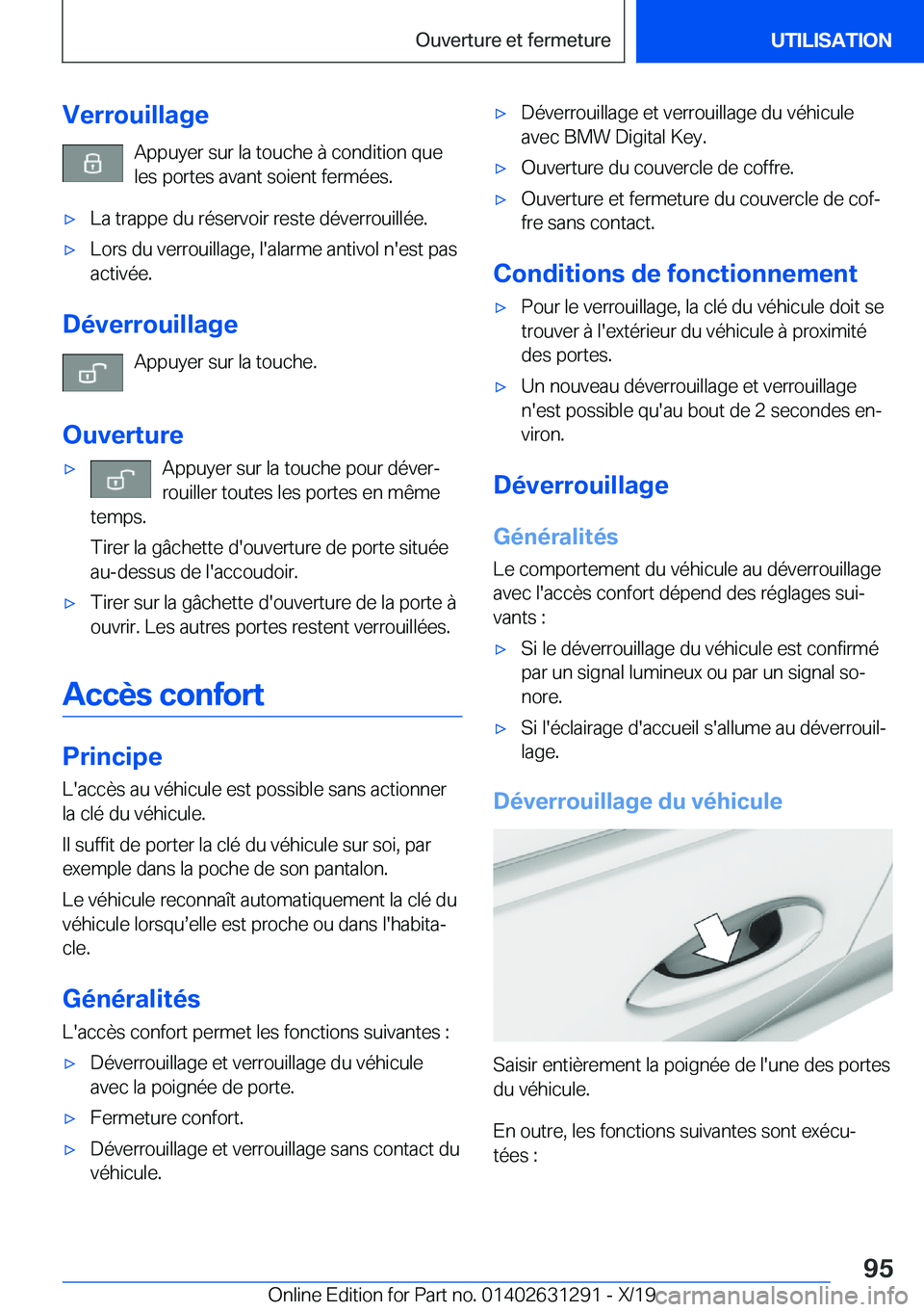 BMW M8 2020  Notices Demploi (in French) �V�e�r�r�o�u�i�l�l�a�g�e�A�p�p�u�y�e�r��s�u�r��l�a��t�o�u�c�h�e��