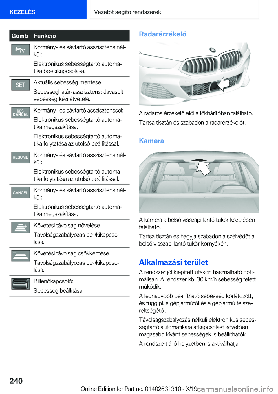 BMW M8 2020  Kezelési útmutató (in Hungarian) �G�o�m�b�F�u�n�k�c�i�
