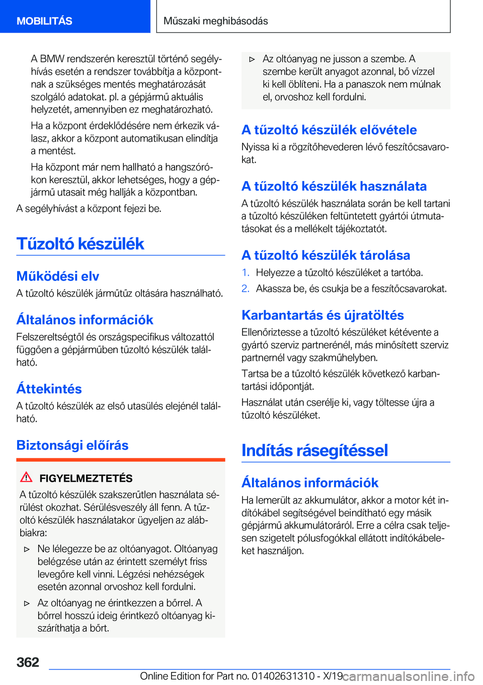 BMW M8 2020  Kezelési útmutató (in Hungarian) �A��B�M�W��r�e�n�d�s�z�e�r�
