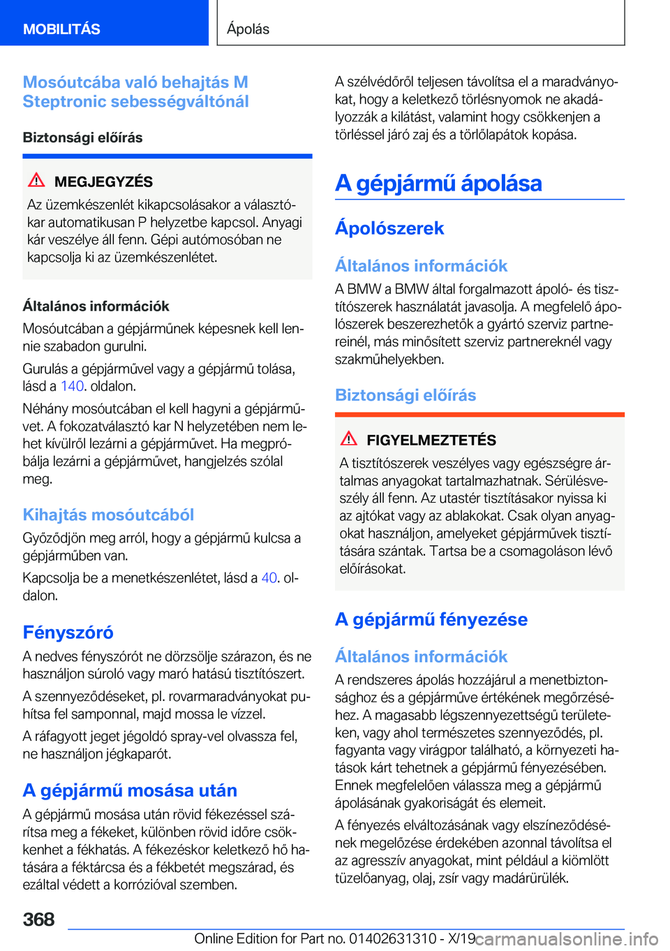 BMW M8 2020  Kezelési útmutató (in Hungarian) �M�o�s�