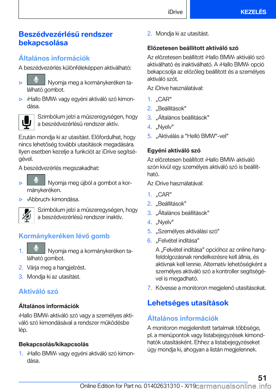 BMW M8 2020  Kezelési útmutató (in Hungarian) �B�e�s�z�