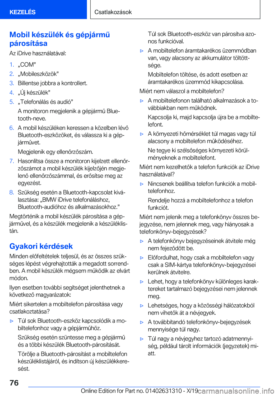 BMW M8 2020  Kezelési útmutató (in Hungarian) �M�o�b�i�l��k�