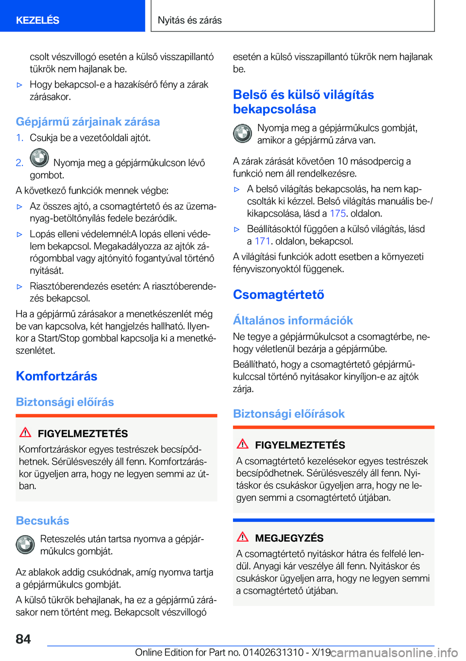 BMW M8 2020  Kezelési útmutató (in Hungarian) �c�s�o�l�t��v�