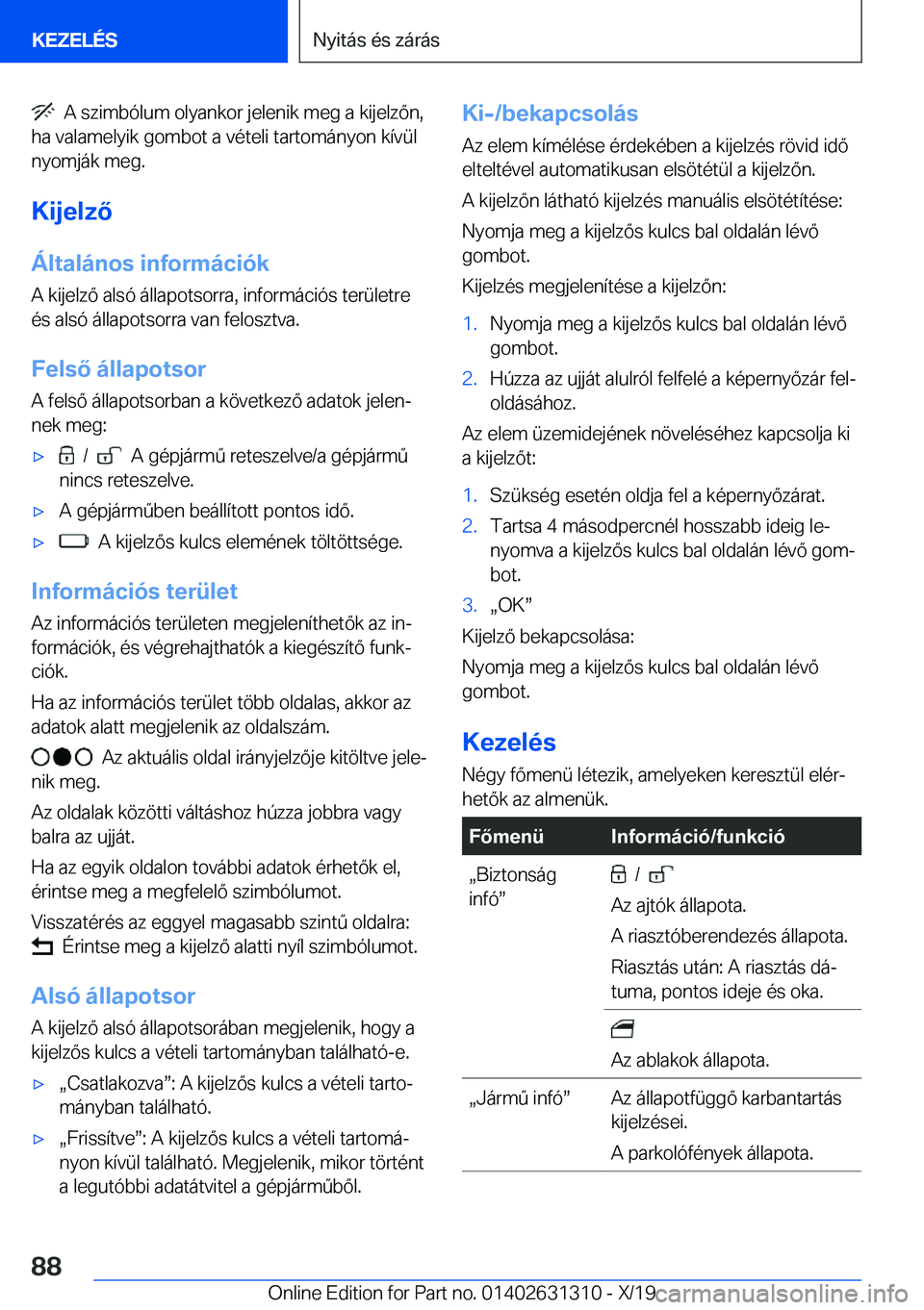 BMW M8 2020  Kezelési útmutató (in Hungarian) ���A��s�z�i�m�b�