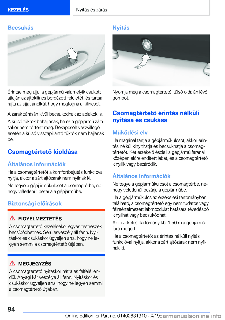 BMW M8 2020  Kezelési útmutató (in Hungarian) �B�e�c�s�u�k�