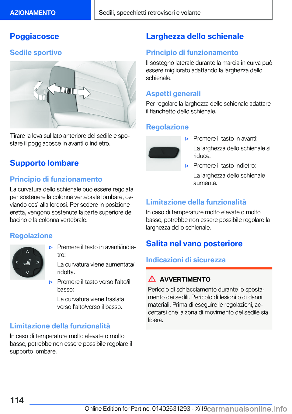 BMW M8 2020  Libretti Di Uso E manutenzione (in Italian) �P�o�g�g�i�a�c�o�s�c�e
�S�e�d�i�l�e��s�p�o�r�t�i�v�o
�T�i�r�a�r�e��l�a��l�e�v�a��s�u�l��l�a�t�o��a�n�t�e�r�i�o�r�e��d�e�l��s�e�d�i�l�e��e��s�p�oª
�s�t�a�r�e��i�l��p�o�g�g�i�a�c�o�s�c�e�