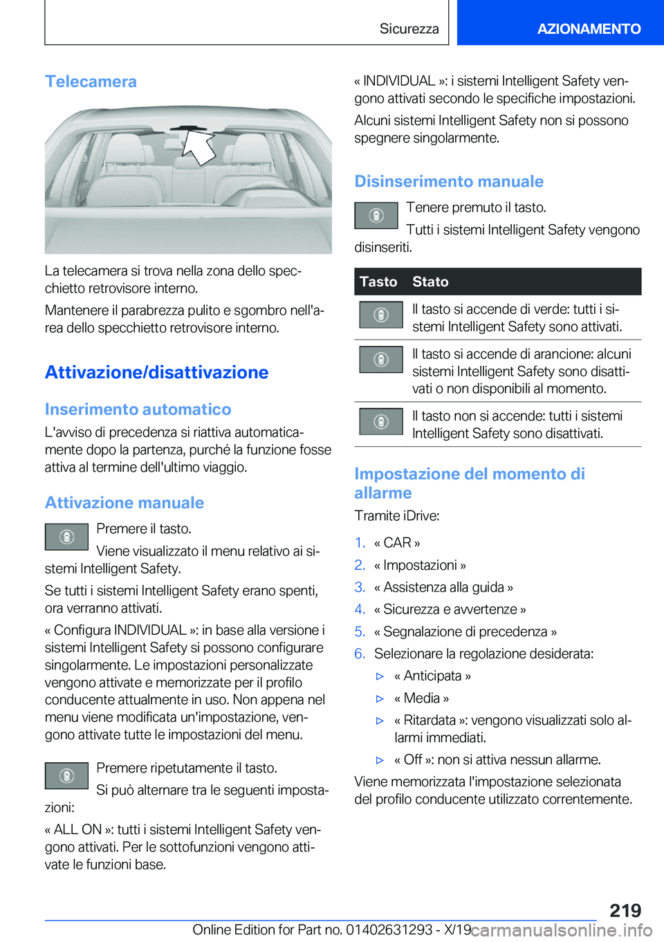 BMW M8 2020  Libretti Di Uso E manutenzione (in Italian) �T�e�l�e�c�a�m�e�r�a
�L�a��t�e�l�e�c�a�m�e�r�a��s�i��t�r�o�v�a��n�e�l�l�a��z�o�n�a��d�e�l�l�o��s�p�e�cª�c�h�i�e�t�t�o��r�e�t�r�o�v�i�s�o�r�e��i�n�t�e�r�n�o�.
�M�a�n�t�e�n�e�r�e��i�l��p�a�