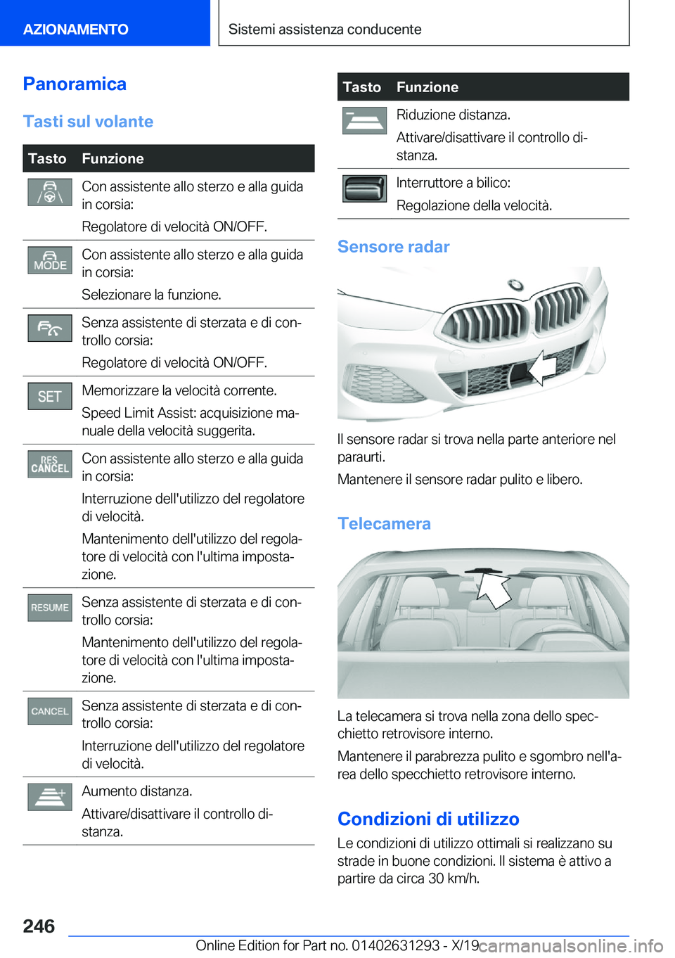 BMW M8 2020  Libretti Di Uso E manutenzione (in Italian) �P�a�n�o�r�a�m�i�c�a�T�a�s�t�i��s�u�l��v�o�l�a�n�t�e�T�a�s�t�o�F�u�n�z�i�o�n�e�C�o�n��a�s�s�i�s�t�e�n�t�e��a�l�l�o��s�t�e�r�z�o��e��a�l�l�a��g�u�i�d�a
�i�n��c�o�r�s�i�a�:
�R�e�g�o�l�a�t�o�r�e