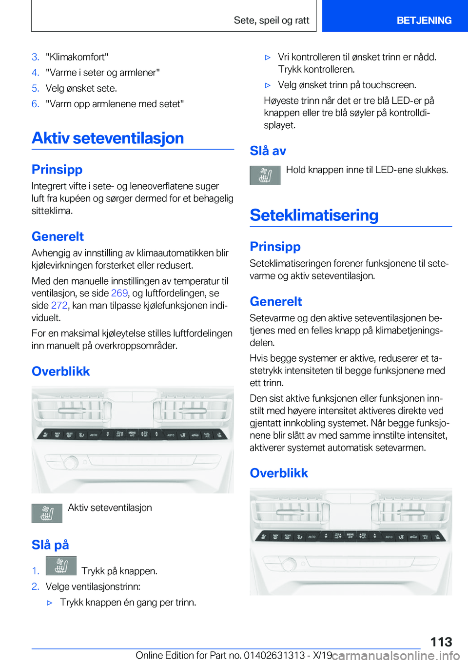 BMW M8 2020  InstruksjonsbØker (in Norwegian) �3�.��K�l�i�m�a�k�o�m�f�o�r�t��4�.��V�a�r�m�e��i��s�e�t�e�r��o�g��a�r�m�l�e�n�e�r��5�.�V�e�l�g��