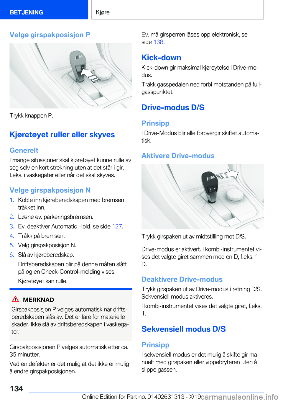 BMW M8 2020  InstruksjonsbØker (in Norwegian) �V�e�l�g�e��g�i�r�s�p�a�k�p�o�s�i�s�j�o�n��P
�T�r�y�k�k��k�n�a�p�p�e�n��P�.�K�j�
