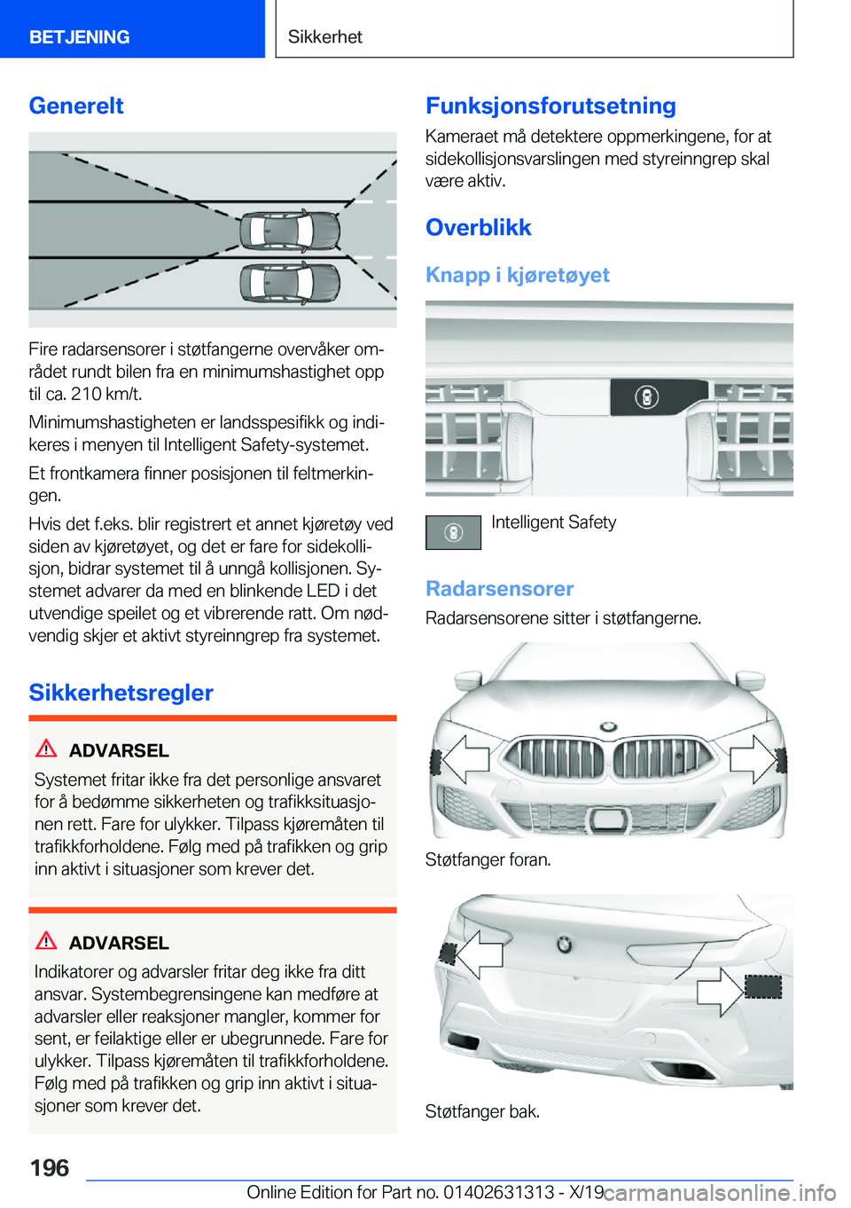 BMW M8 2020  InstruksjonsbØker (in Norwegian) �G�e�n�e�r�e�l�t
�F�i�r�e��r�a�d�a�r�s�e�n�s�o�r�e�r��i��s�t�