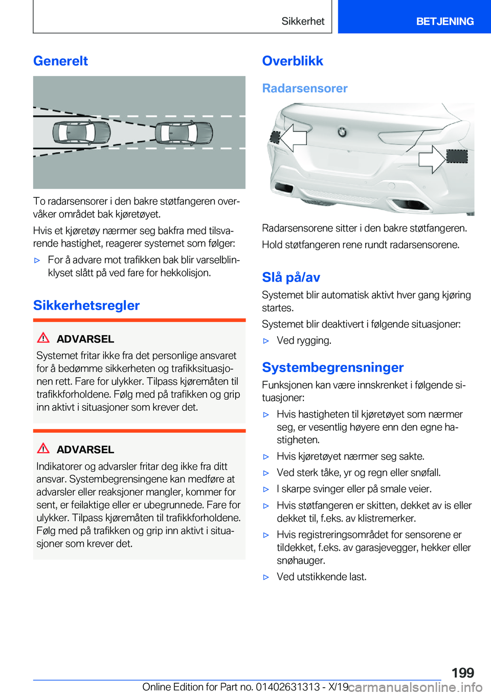 BMW M8 2020  InstruksjonsbØker (in Norwegian) �G�e�n�e�r�e�l�t
�T�o��r�a�d�a�r�s�e�n�s�o�r�e�r��i��d�e�n��b�a�k�r�e��s�t�