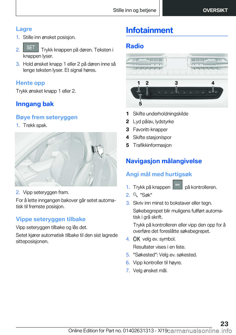 BMW M8 2020  InstruksjonsbØker (in Norwegian) �L�a�g�r�e�1�.�S�t�i�l�l�e��i�n�n��