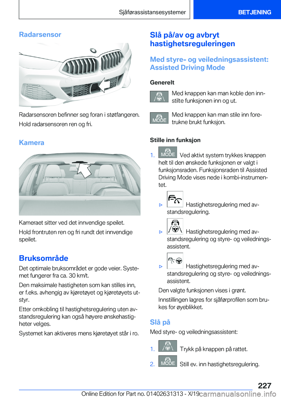 BMW M8 2020  InstruksjonsbØker (in Norwegian) �R�a�d�a�r�s�e�n�s�o�r
�R�a�d�a�r�s�e�n�s�o�r�e�n��b�e�f�i�n�n�e�r��s�e�g��f�o�r�a�n��i��s�t�
