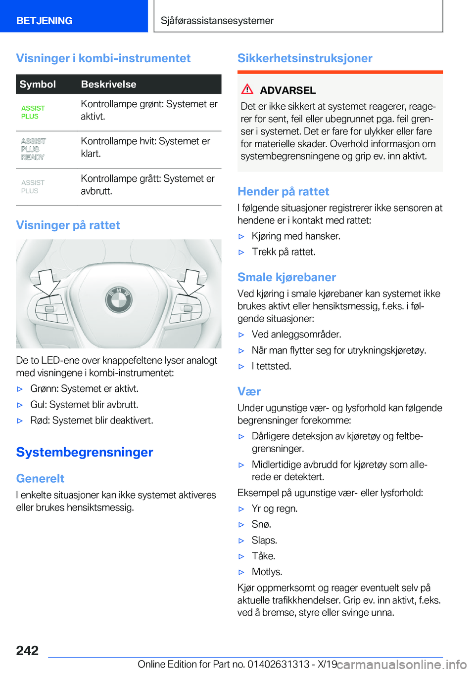 BMW M8 2020  InstruksjonsbØker (in Norwegian) �V�i�s�n�i�n�g�e�r��i��k�o�m�b�i�-�i�n�s�t�r�u�m�e�n�t�e�t�S�y�m�b�o�l�B�e�s�k�r�i�v�e�l�s�e�K�o�n�t�r�o�l�l�a�m�p�e��g�r�