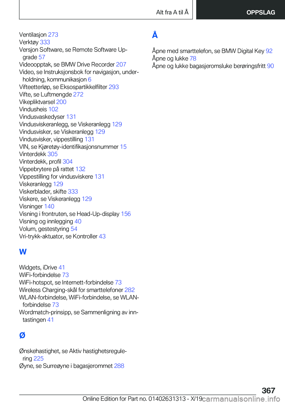 BMW M8 2020  InstruksjonsbØker (in Norwegian) �V�e�n�t�i�l�a�s�j�o�n��2�7�3�
�V�e�r�k�t�