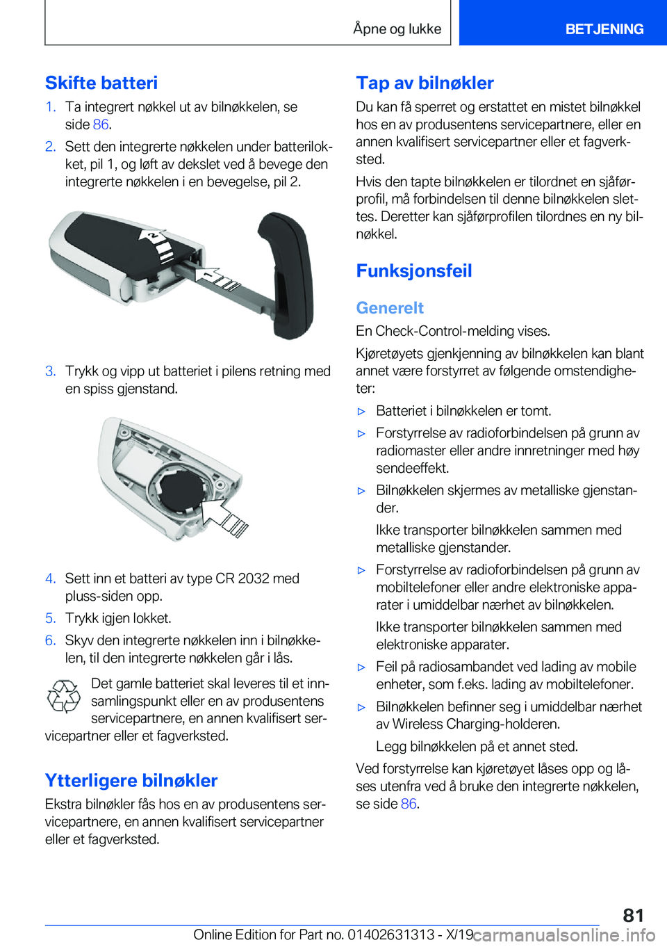 BMW M8 2020  InstruksjonsbØker (in Norwegian) �S�k�i�f�t�e��b�a�t�t�e�r�i�1�.�T�a��i�n�t�e�g�r�e�r�t��n�