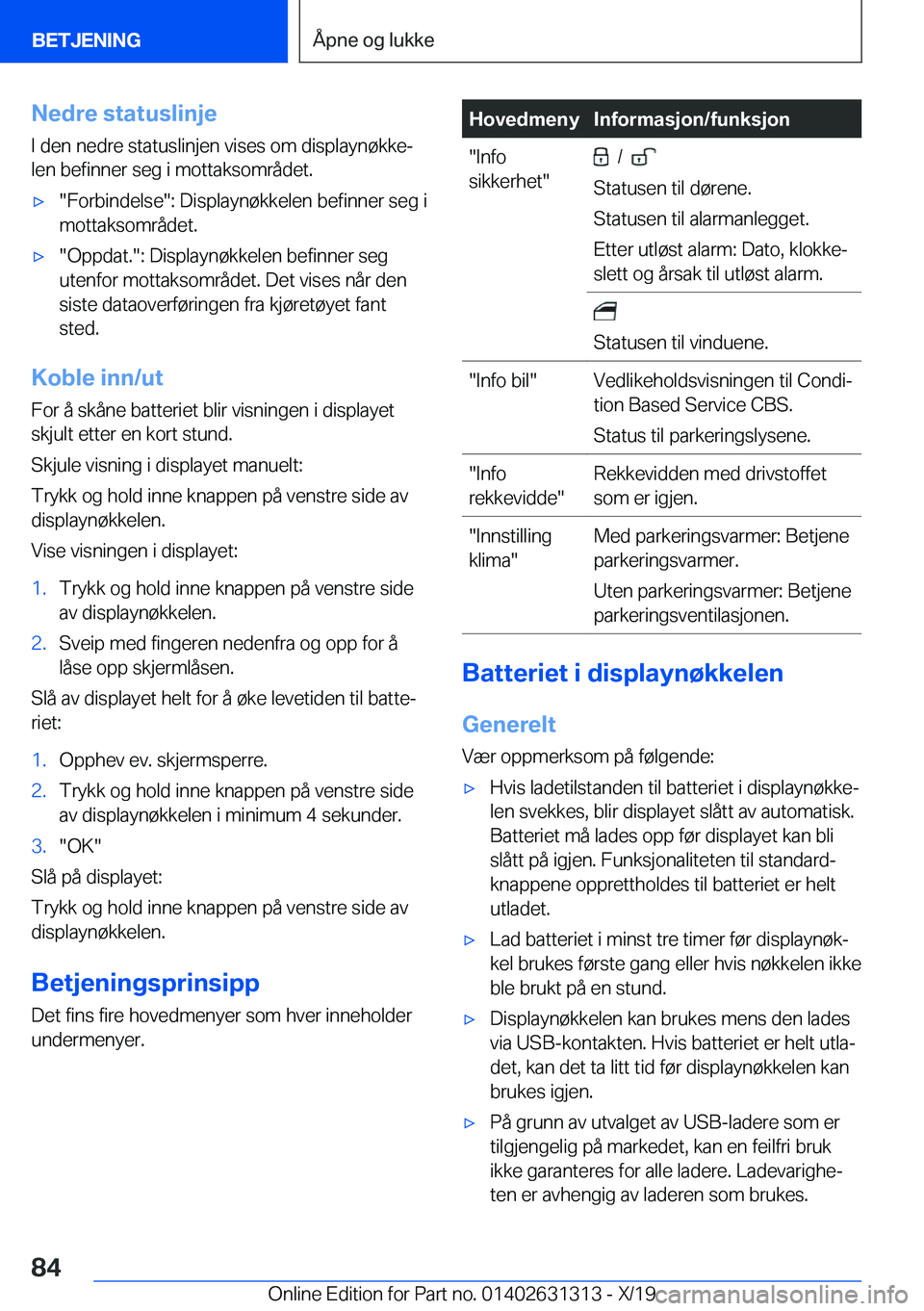 BMW M8 2020  InstruksjonsbØker (in Norwegian) �N�e�d�r�e��s�t�a�t�u�s�l�i�n�j�e�I��d�e�n��n�e�d�r�e��s�t�a�t�u�s�l�i�n�j�e�n��v�i�s�e�s��o�m��d�i�s�p�l�a�y�n�