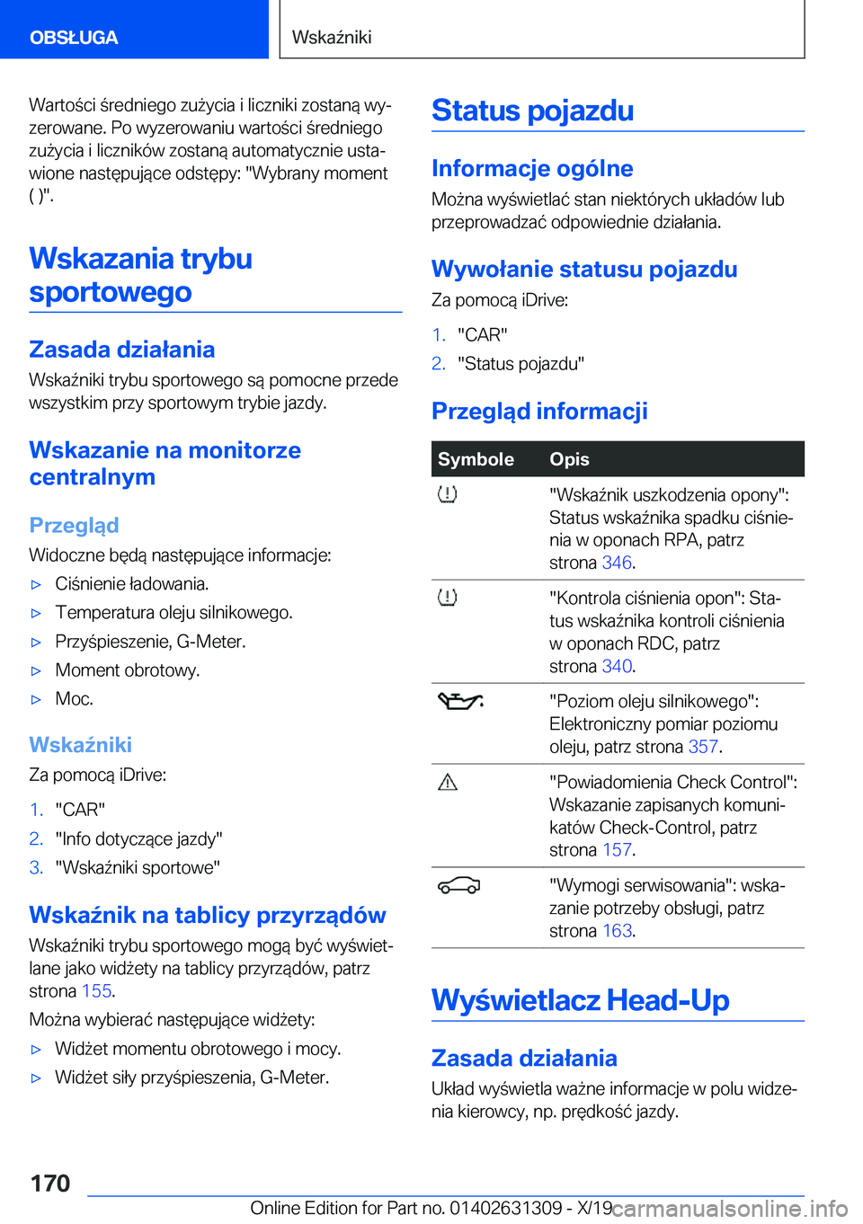 BMW M8 2020  Instrukcja obsługi (in Polish) �W�a�r�t�o�c�i��r�e�d�n�i�e�g�o��z�u9�y�c�i�a��i��l�i�c�z�n�i�k�i��z�o�s�t�a�n�