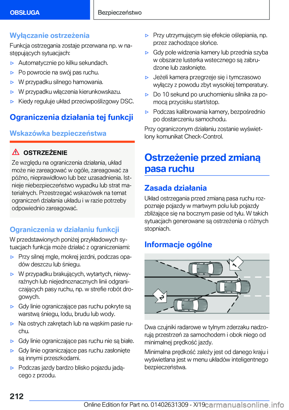 BMW M8 2020  Instrukcja obsługi (in Polish) �W�y�ł�ą�c�z�a�n�i�e��o�s�t�r�z�e9�e�n�i�a�F�u�n�k�c�j�a��o�s�t�r�z�e�g�a�n�i�a��z�o�s�t�a�j�e��p�r�z�e�r�w�a�n�a��n�p�.��w��n�aj
�s�t�