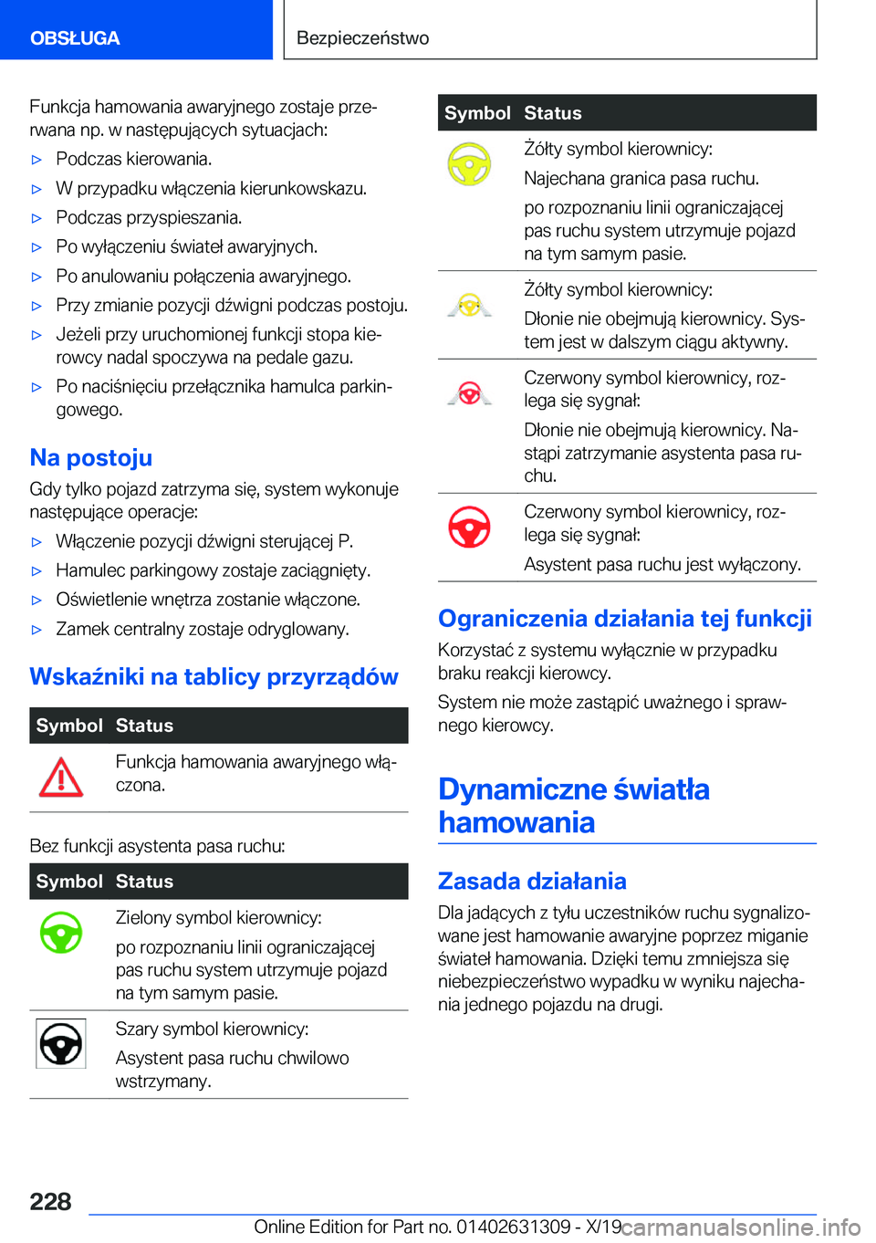 BMW M8 2020  Instrukcja obsługi (in Polish) �F�u�n�k�c�j�a��h�a�m�o�w�a�n�i�a��a�w�a�r�y�j�n�e�g�o��z�o�s�t�a�j�e��p�r�z�ej
�r�w�a�n�a��n�p�.��w��n�a�s�t�