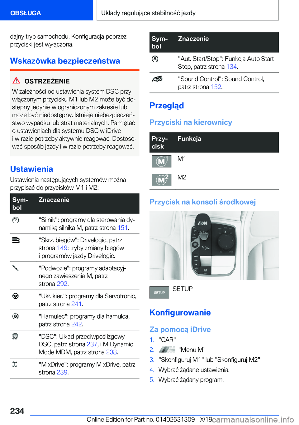 BMW M8 2020  Instrukcja obsługi (in Polish) �d�a�j�n�y��t�r�y�b��s�a�m�o�c�h�o�d�u�.��K�o�n�f�i�g�u�r�a�c�j�a��p�o�p�r�z�e�z�p�r�z�y�c�i�s�k�i��j�e�s�t��w�y�ł�