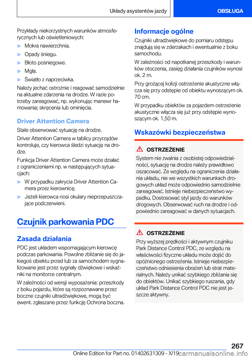 BMW M8 2020  Instrukcja obsługi (in Polish) �P�r�z�y�k�ł�a�d�y��n�i�e�k�o�r�z�y�s�t�n�y�c�h��w�a�r�u�n�k�