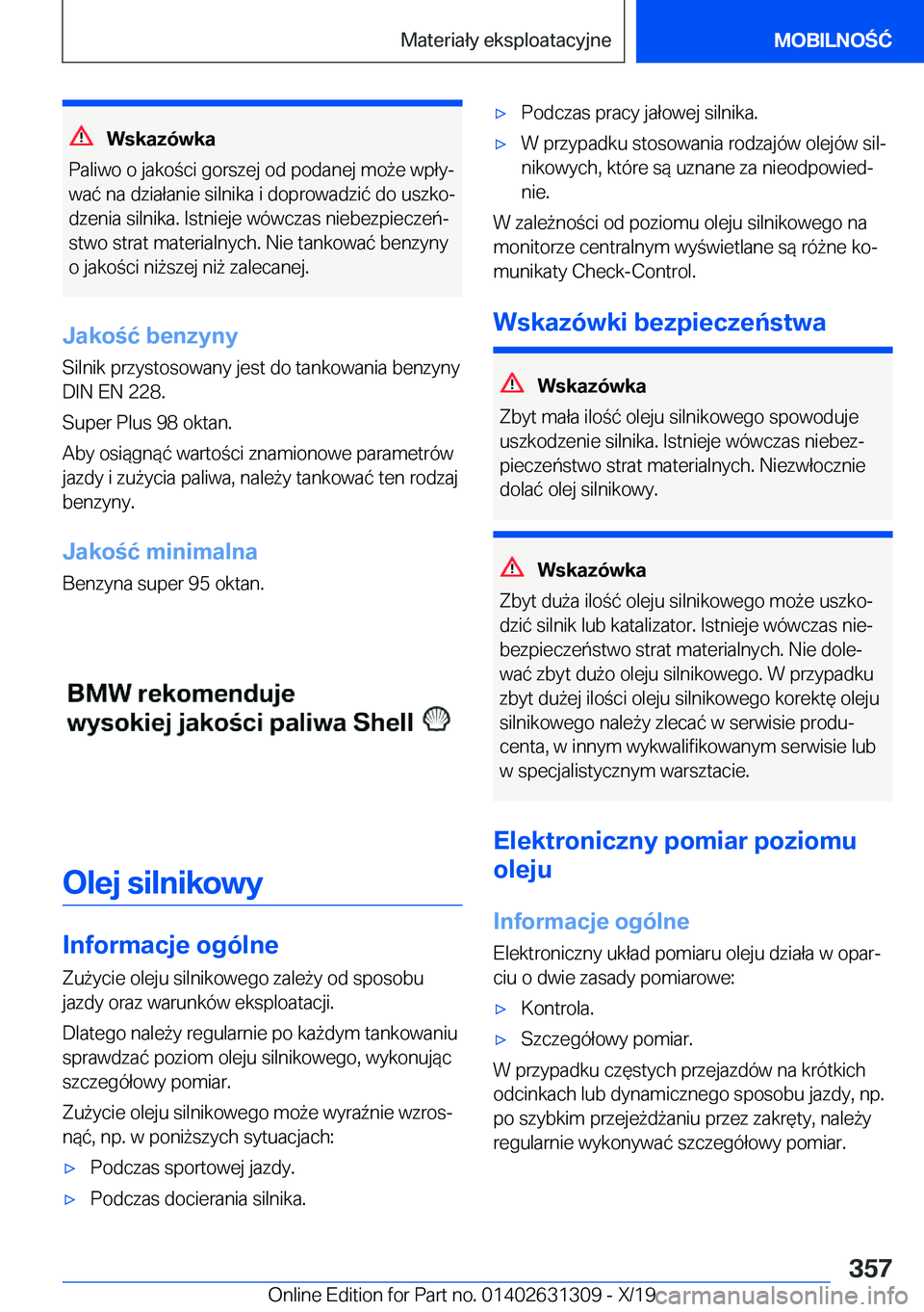 BMW M8 2020  Instrukcja obsługi (in Polish) �W�s�k�a�z�