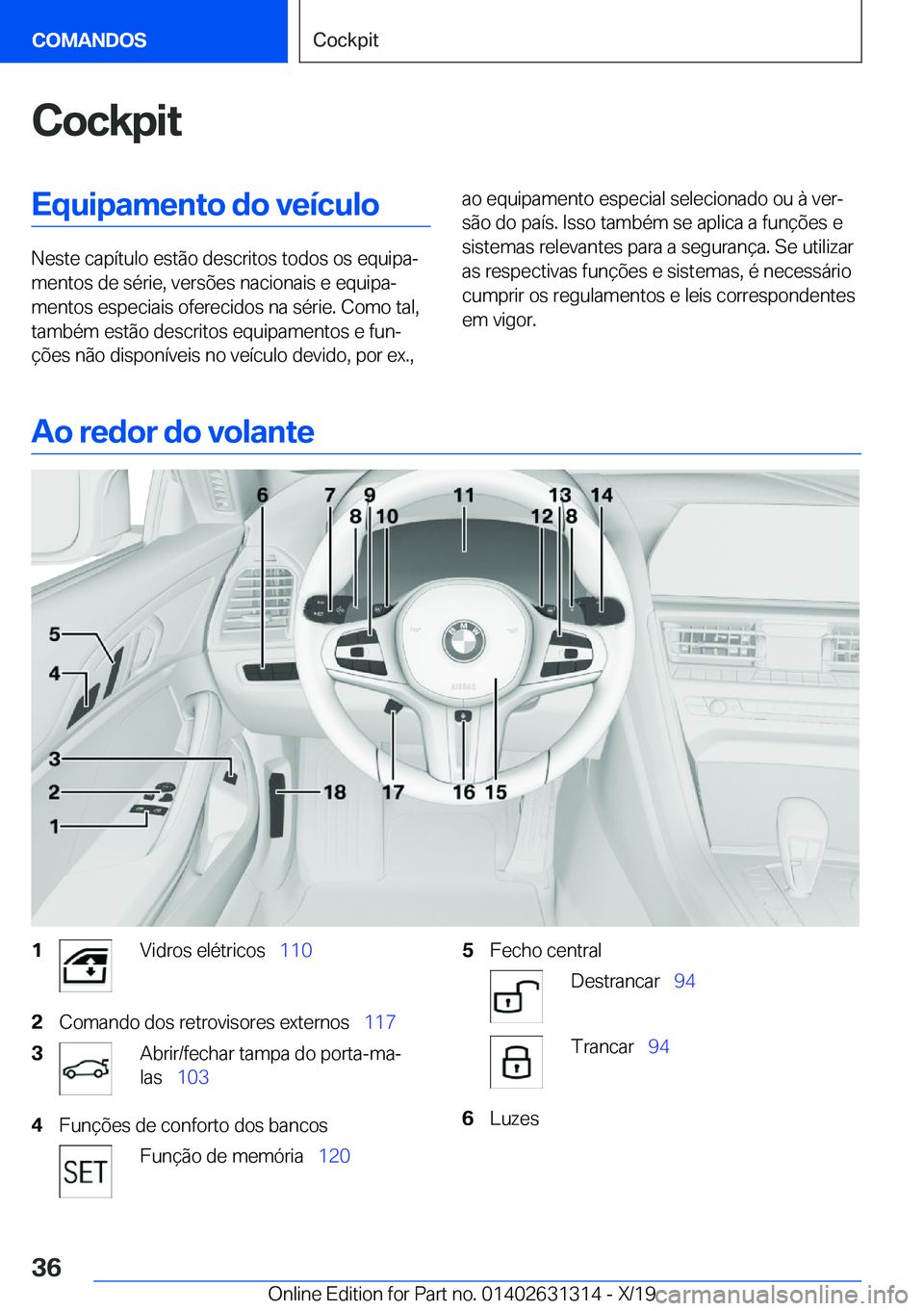 BMW M8 2020  Manual do condutor (in Portuguese) �C�o�c�k�p�i�t�E�q�u�i�p�a�m�e�n�t�o��d�o��v�e�
