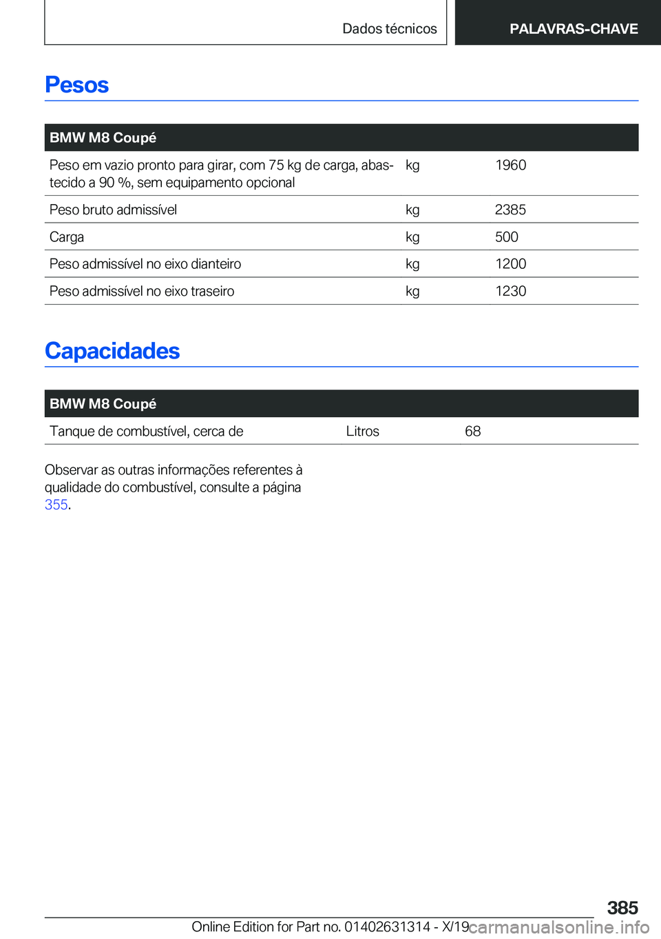 BMW M8 2020  Manual do condutor (in Portuguese) �P�e�s�o�s
�
�B�M�W��M�8��C�o�u�p�é�P�e�s�o��e�m��v�a�z�i�o��p�r�o�n�t�o��p�a�r�a��g�i�r�a�r�,��c�o�m��7�5��k�g��d�e��c�a�r�g�a�,��a�b�a�sª�t�e�c�i�d�o��a��9�0��%�,��s�e�m��e�q�u