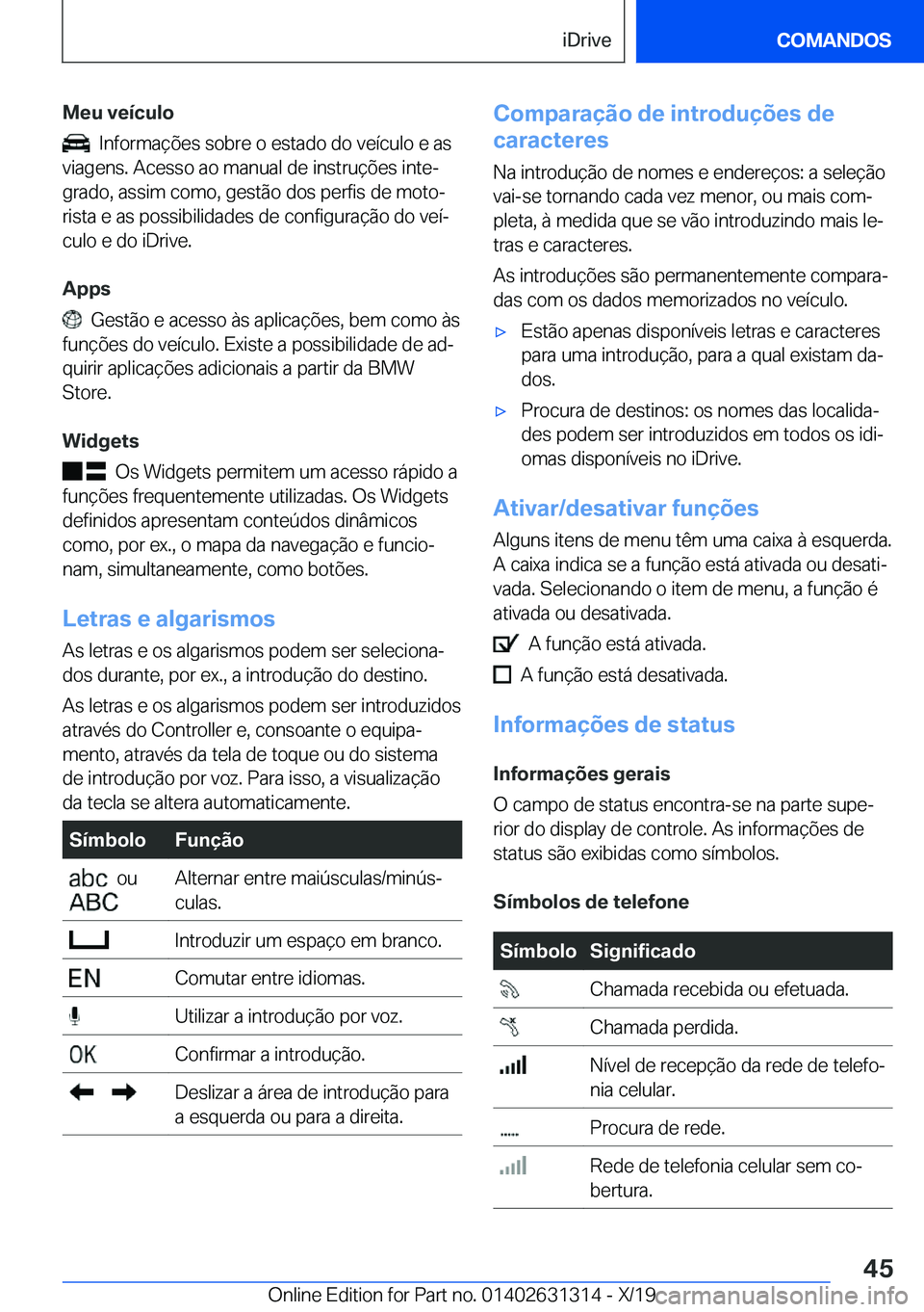 BMW M8 2020  Manual do condutor (in Portuguese) �M�e�u��v�e�