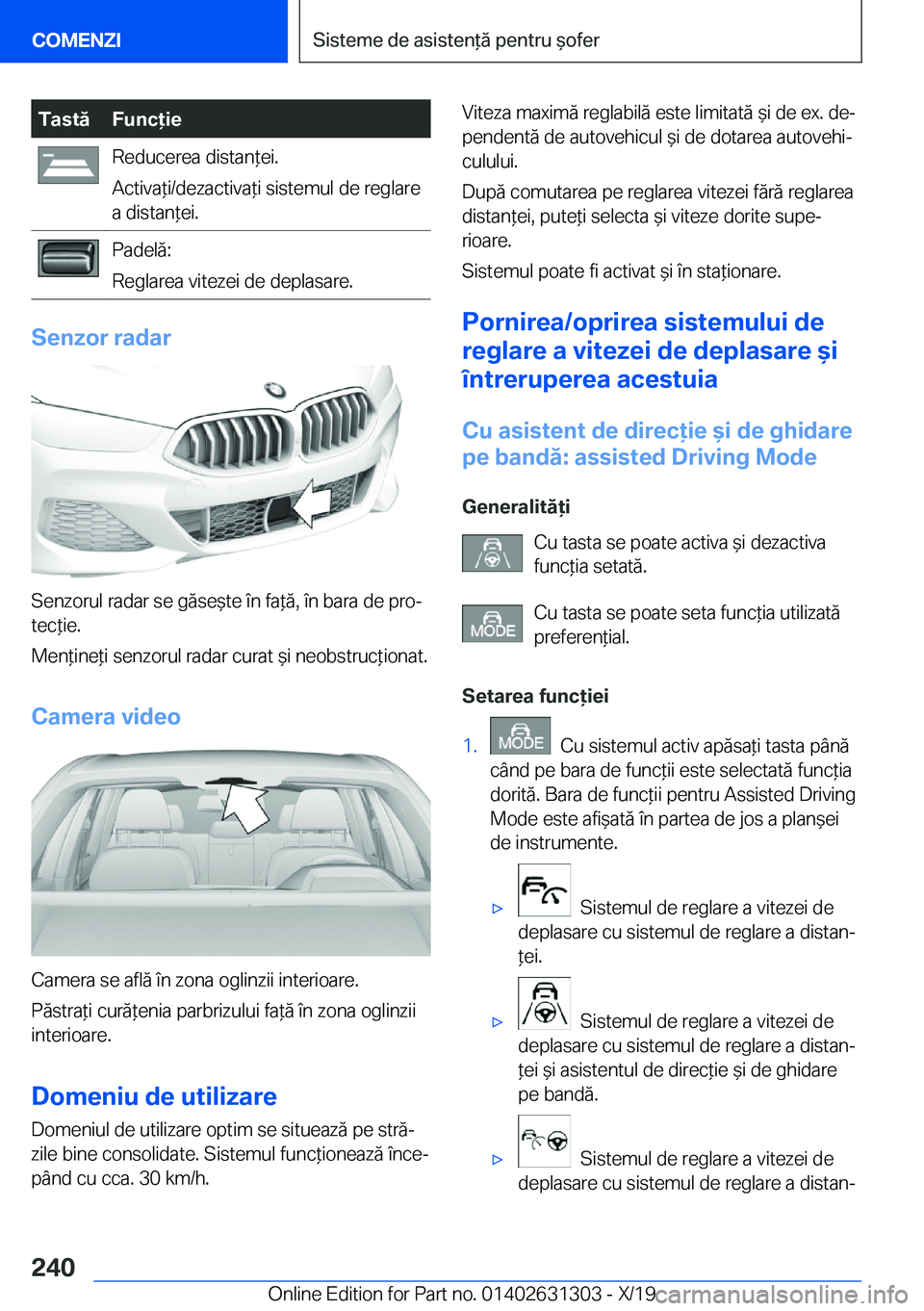 BMW M8 2020  Ghiduri De Utilizare (in Romanian) �T�a�s�t�