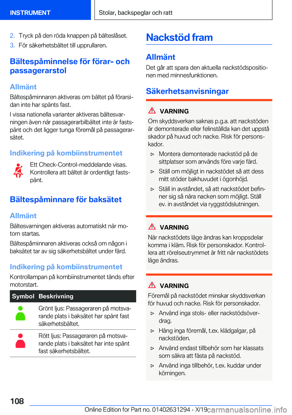 BMW M8 2020  InstruktionsbÖcker (in Swedish) �2�.�T�r�y�c�k��p�å��d�e�n��r�