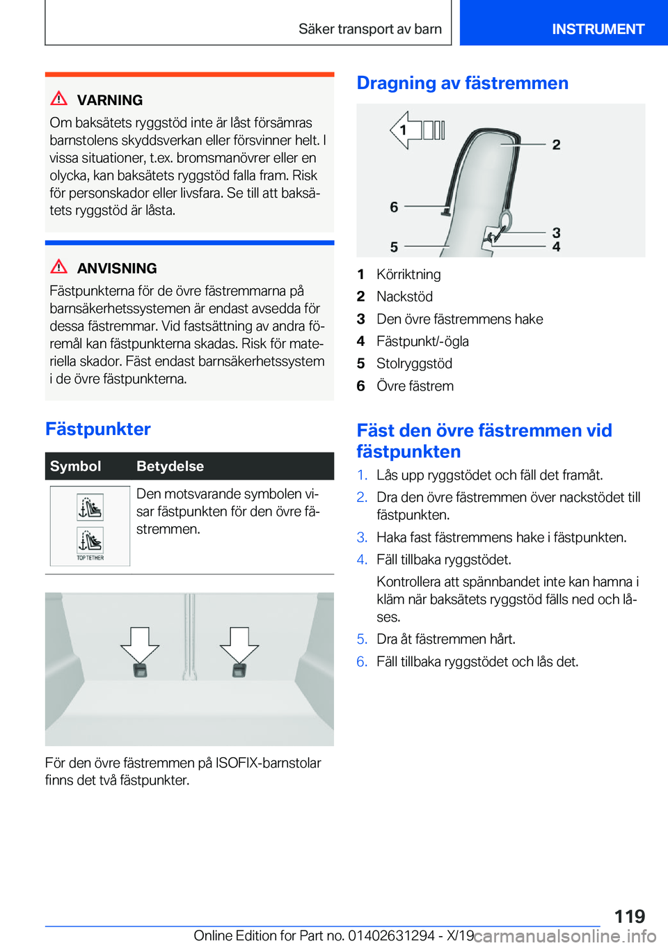 BMW M8 2020  InstruktionsbÖcker (in Swedish) �V�A�R�N�I�N�G
�O�m��b�a�k�s�ä�t�e�t�s��r�y�g�g�s�t�