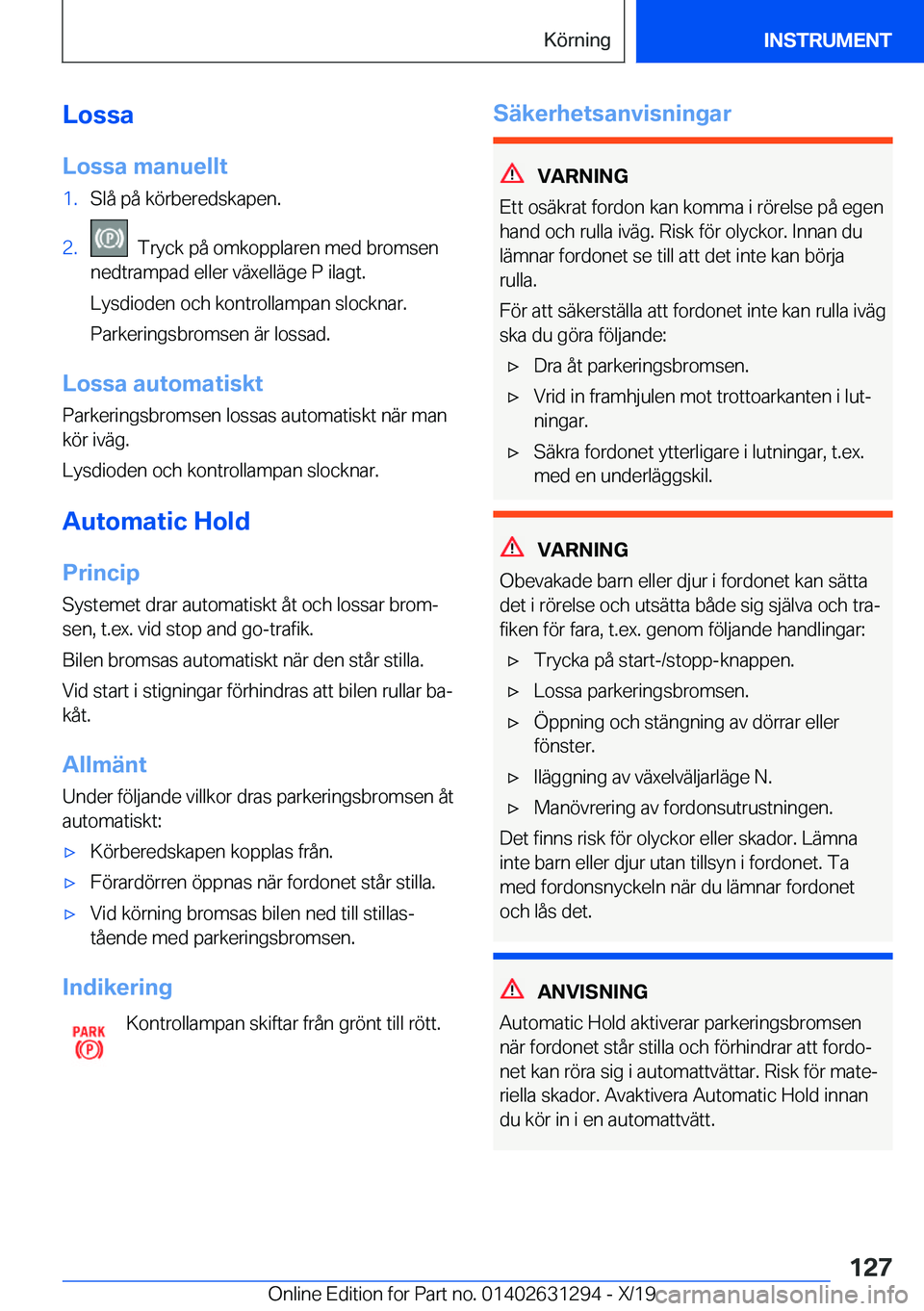 BMW M8 2020  InstruktionsbÖcker (in Swedish) �L�o�s�s�a
�L�o�s�s�a��m�a�n�u�e�l�l�t�1�.�S�l�å��p�å��k�
