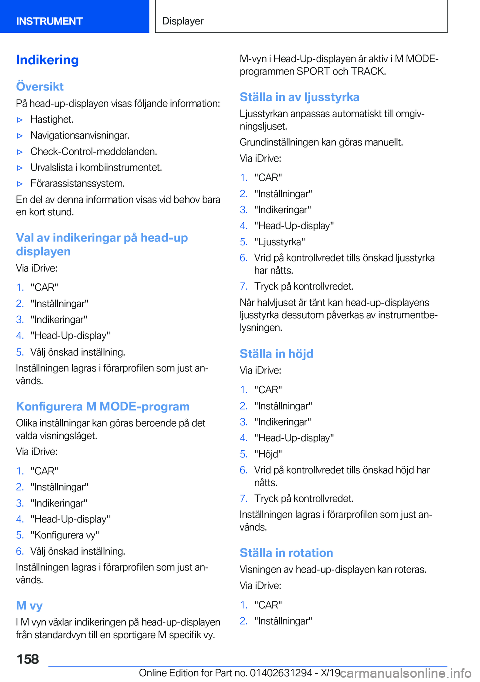 BMW M8 2020  InstruktionsbÖcker (in Swedish) �I�n�d�i�k�e�r�i�n�g
�