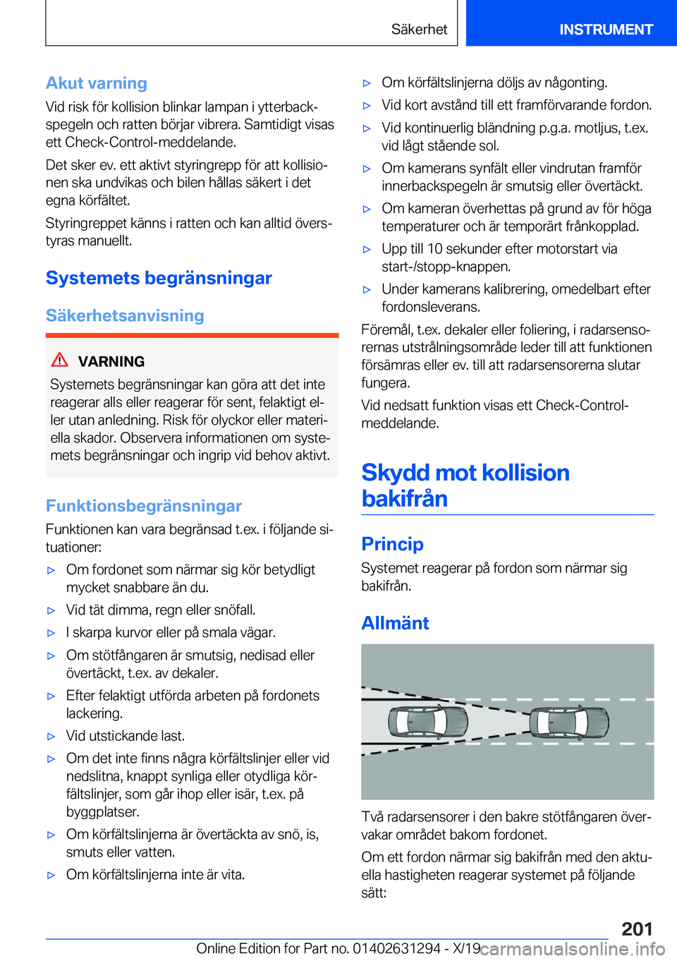 BMW M8 2020  InstruktionsbÖcker (in Swedish) �A�k�u�t��v�a�r�n�i�n�g�V�i�d��r�i�s�k��f�
