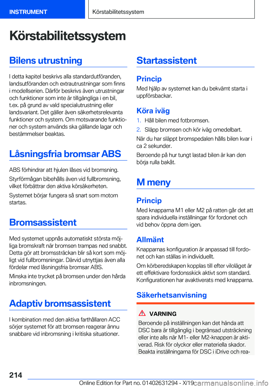 BMW M8 2020  InstruktionsbÖcker (in Swedish) �K�