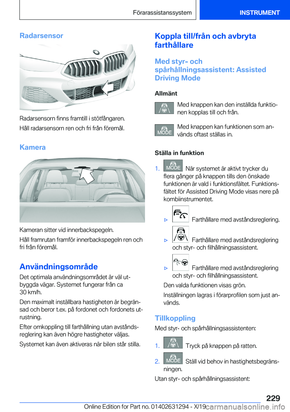BMW M8 2020  InstruktionsbÖcker (in Swedish) �R�a�d�a�r�s�e�n�s�o�r
�R�a�d�a�r�s�e�n�s�o�r�n��f�i�n�n�s��f�r�a�m�t�i�l�l��i��s�t�