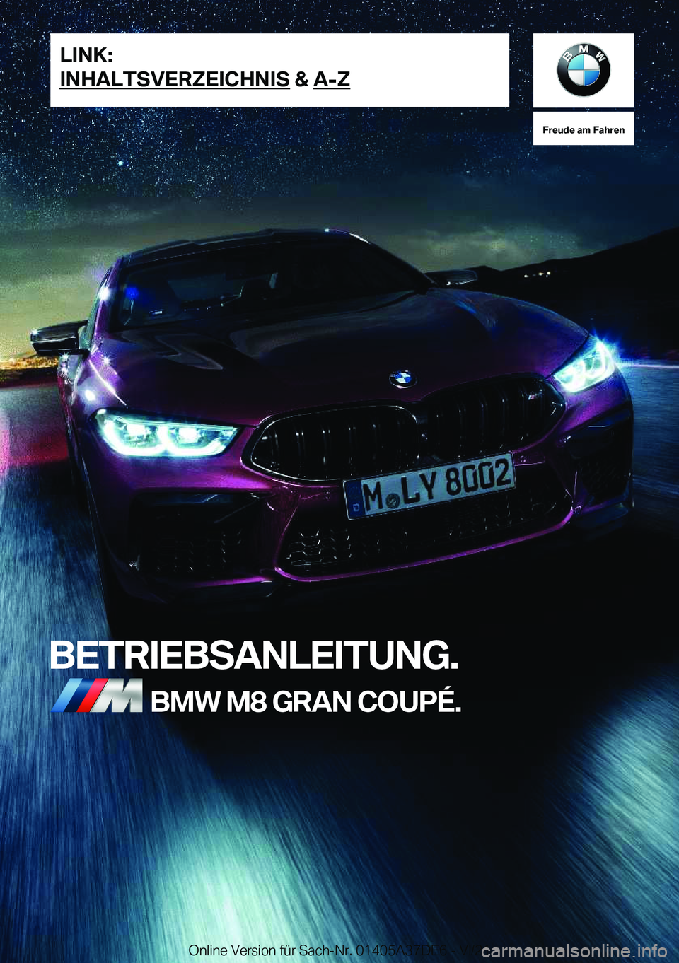 BMW M8 GRAN COUPE 2022  Betriebsanleitungen (in German) 