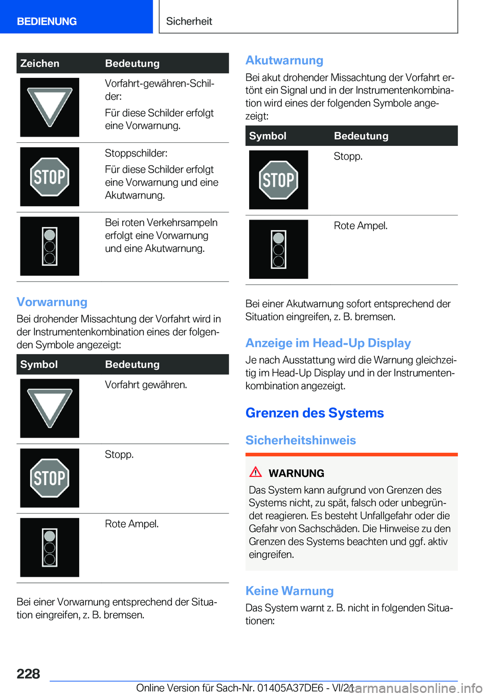 BMW M8 GRAN COUPE 2022  Betriebsanleitungen (in German) �Z�e�i�c�h�e�n�B�e�d�e�u�t�u�n�g�V�o�r�f�a�h�r�t�-�g�e�w�