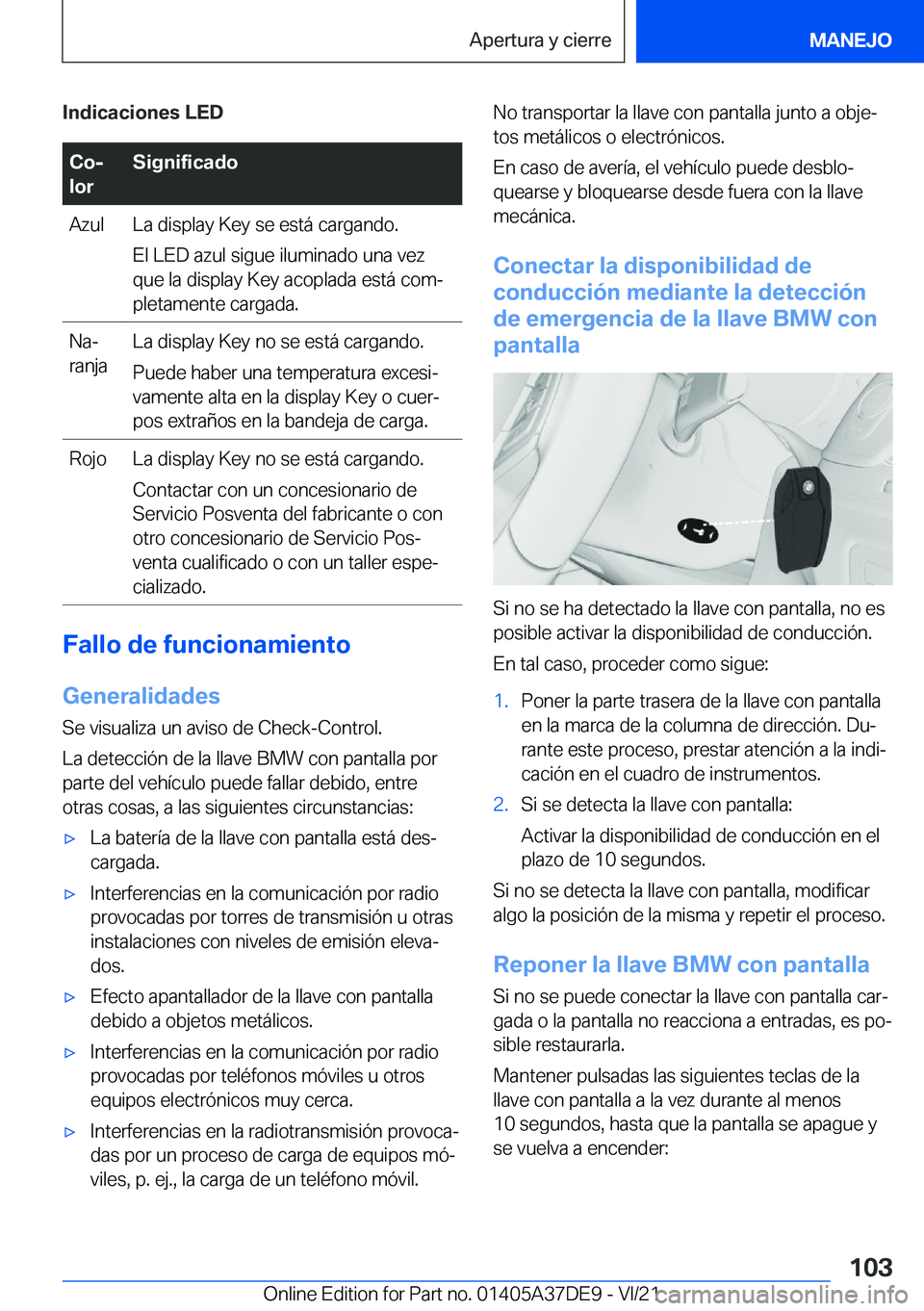 BMW M8 GRAN COUPE 2022  Manuales de Empleo (in Spanish) �I�n�d�i�c�a�c�i�o�n�e�s��L�E�D�C�oj
�l�o�r�S�i�g�n�i�f�i�c�a�d�o�A�z�u�l�L�a��d�i�s�p�l�a�y��K�e�y��s�e��e�s�t�