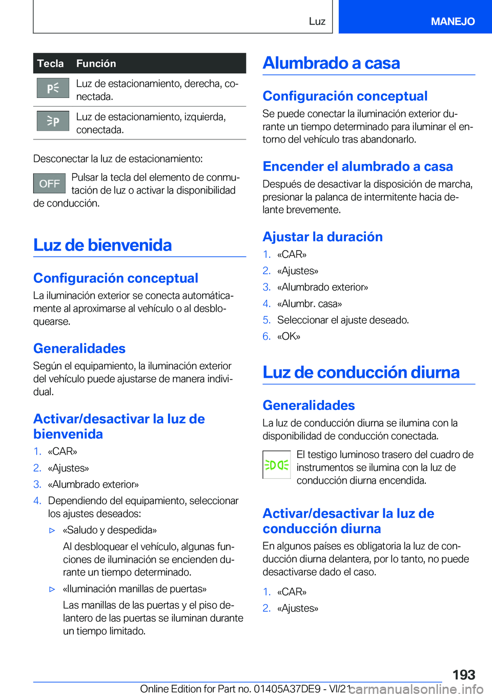 BMW M8 GRAN COUPE 2022  Manuales de Empleo (in Spanish) �T�e�c�l�a�F�u�n�c�i�