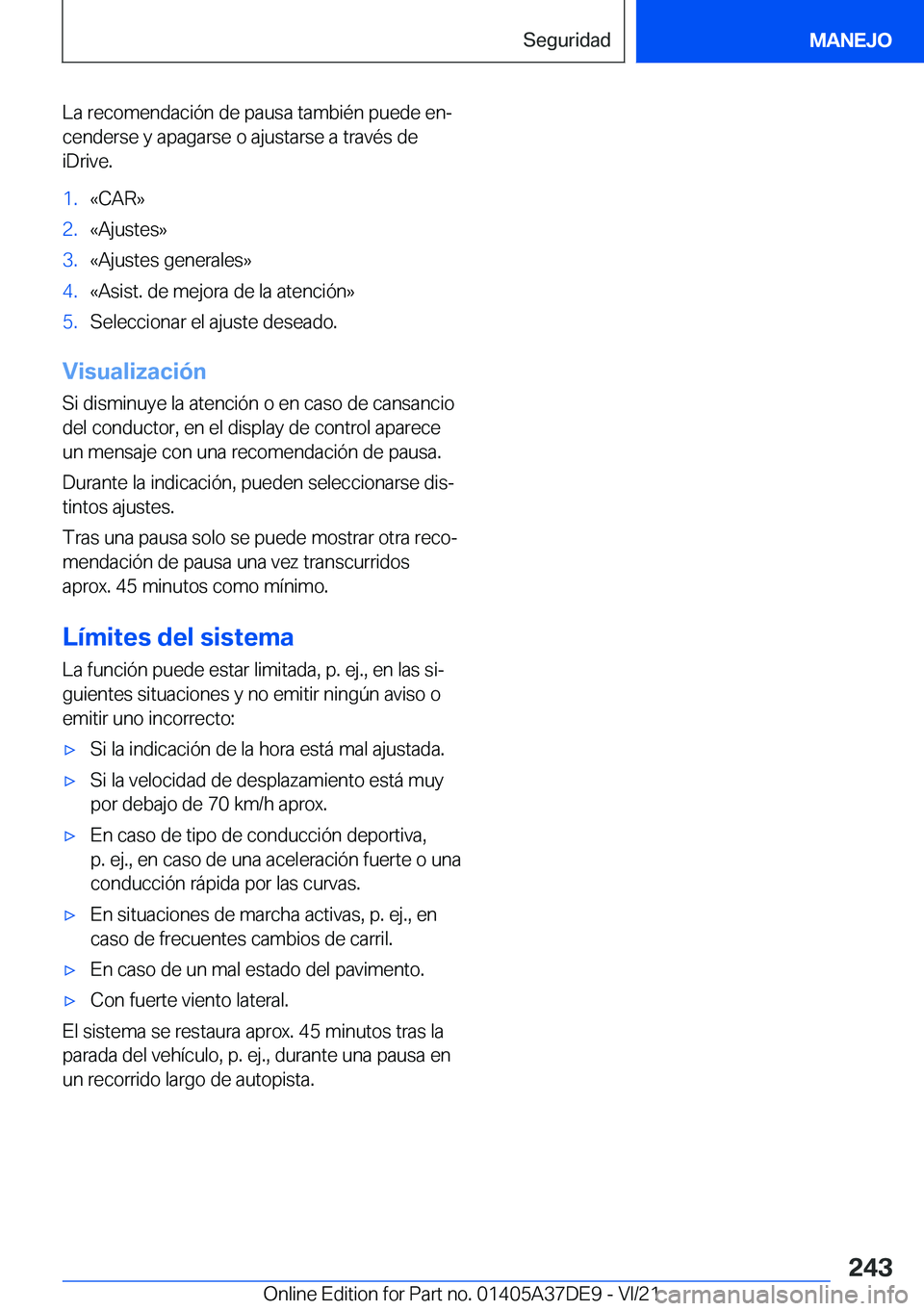 BMW M8 GRAN COUPE 2022  Manuales de Empleo (in Spanish) �L�a��r�e�c�o�m�e�n�d�a�c�i�