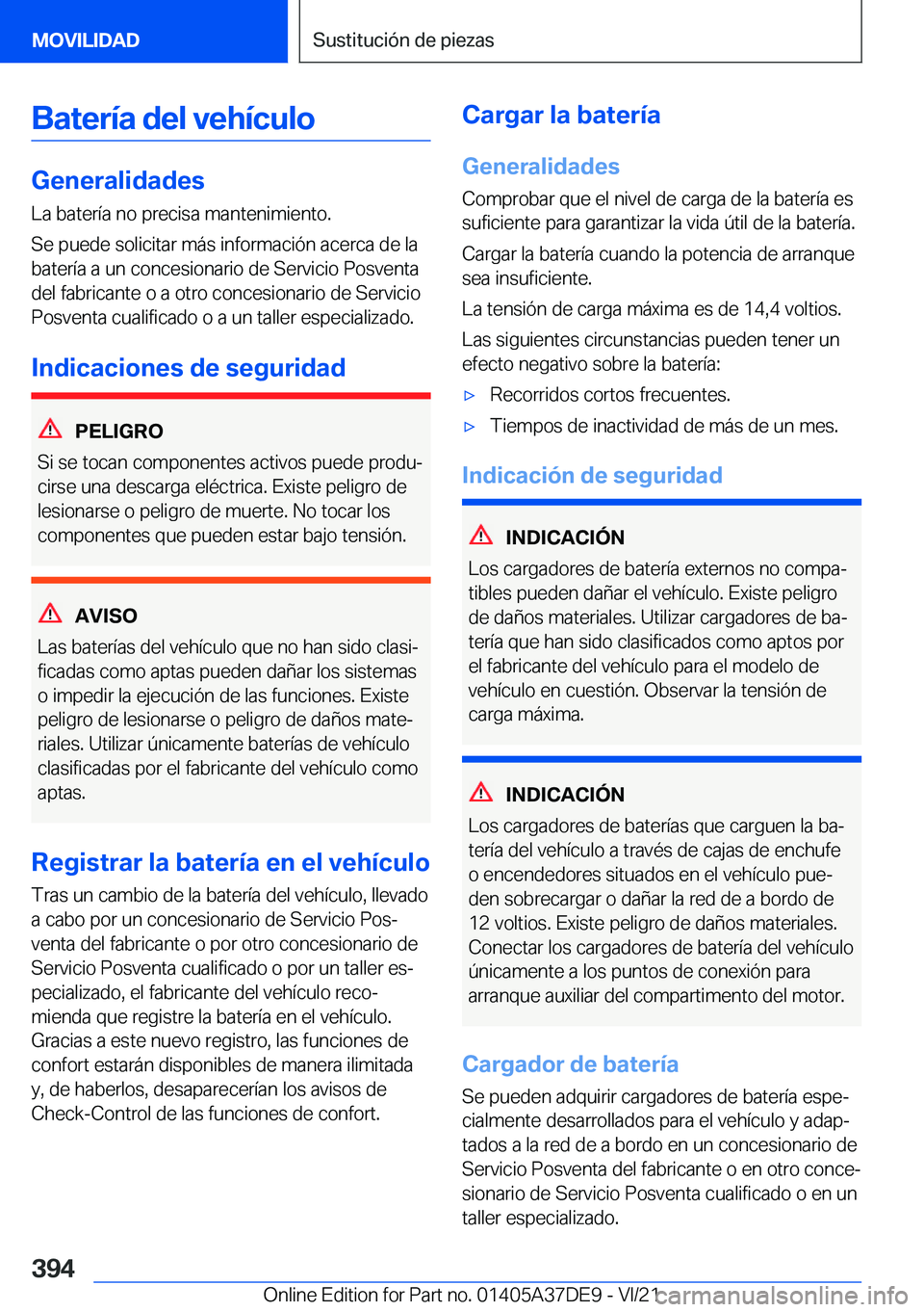 BMW M8 GRAN COUPE 2022  Manuales de Empleo (in Spanish) �B�a�t�e�r�