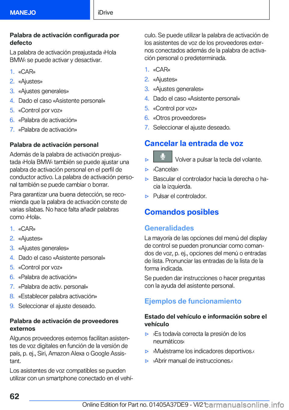 BMW M8 GRAN COUPE 2022  Manuales de Empleo (in Spanish) �P�a�l�a�b�r�a��d�e��a�c�t�i�v�a�c�i�