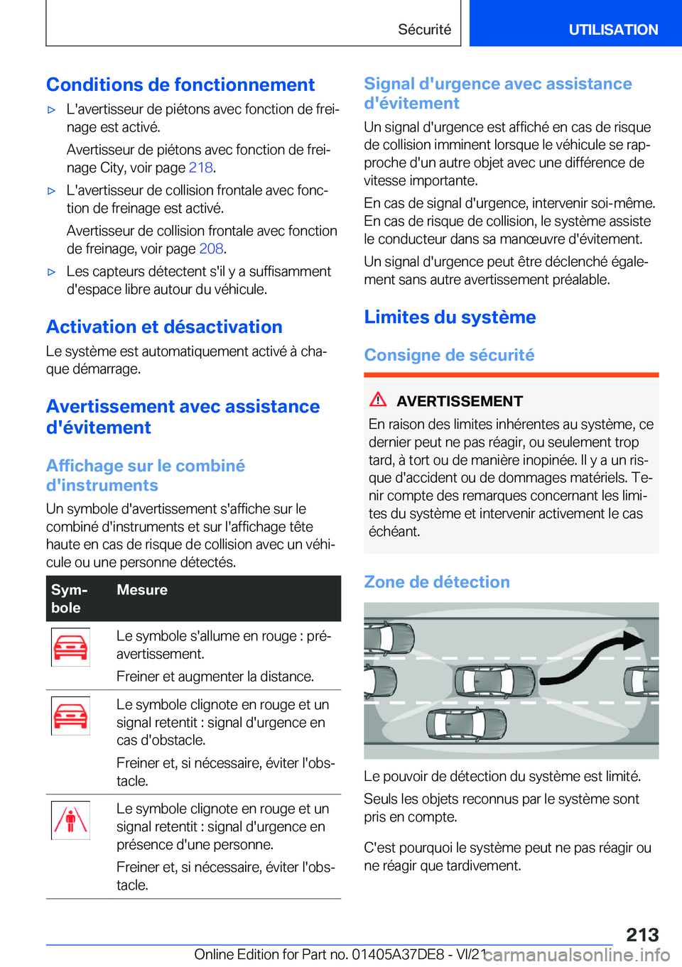 BMW M8 GRAN COUPE 2022  Notices Demploi (in French) �C�o�n�d�i�t�i�o�n�s��d�e��f�o�n�c�t�i�o�n�n�e�m�e�n�t'x�L�'�a�v�e�r�t�i�s�s�e�u�r��d�e��p�i�é�t�o�n�s��a�v�e�c��f�o�n�c�t�i�o�n��d�e��f�r�e�ij�n�a�g�e��e�s�t��a�c�t�i�v�é�.
�A�v�