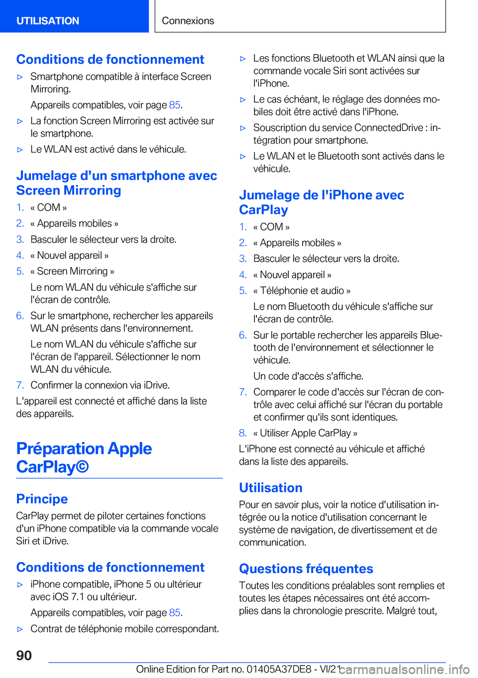BMW M8 GRAN COUPE 2022  Notices Demploi (in French) �C�o�n�d�i�t�i�o�n�s��d�e��f�o�n�c�t�i�o�n�n�e�m�e�n�t'x�S�m�a�r�t�p�h�o�n�e��c�o�m�p�a�t�i�b�l�e��