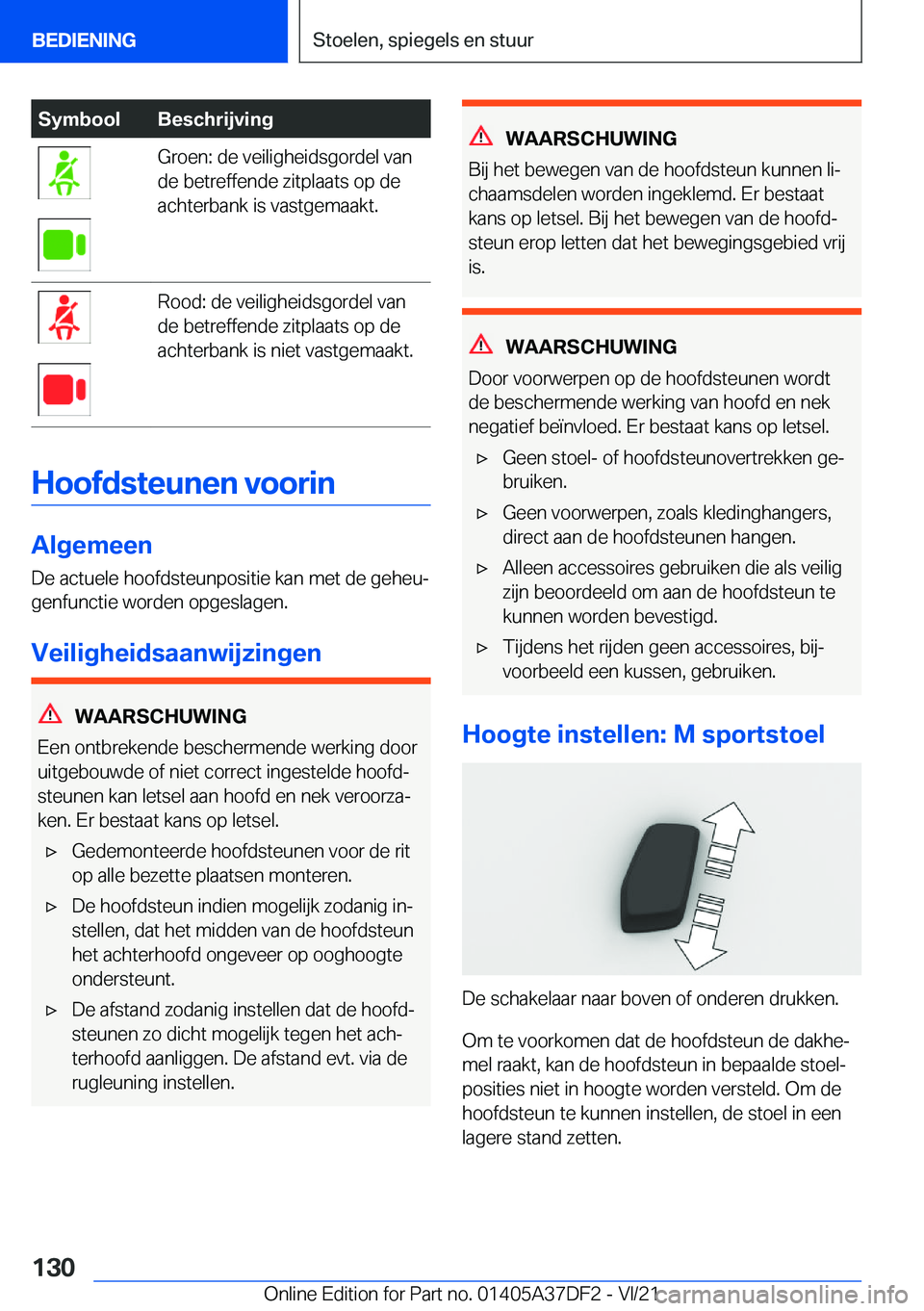 BMW M8 GRAN COUPE 2022  Instructieboekjes (in Dutch) �S�y�m�b�o�o�l�B�e�s�c�h�r�i�j�v�i�n�g�G�r�o�e�n�:��d�e��v�e�i�l�i�g�h�e�i�d�s�g�o�r�d�e�l��v�a�n
�d�e��b�e�t�r�e�f�f�e�n�d�e��z�i�t�p�l�a�a�t�s��o�p��d�e
�a�c�h�t�e�r�b�a�n�k��i�s��v�a�s�t�g